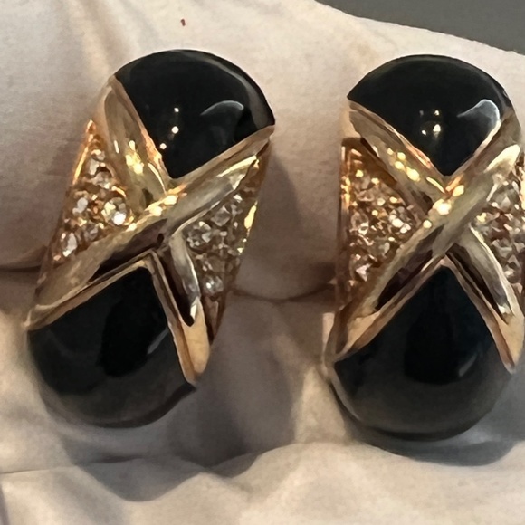 Vintage Swarovski Crystal Earrings Black Enamel and Gold-Tone Swan Marked - Picture 3 of 12